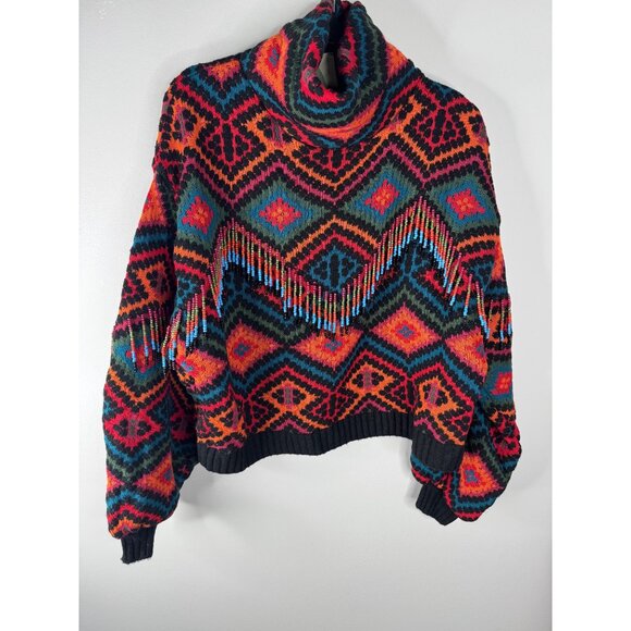 NWT Farm Rio Rauti Beaded Fringe Tassel High Neck Sweater Size XL $245 - Picture 4 of 11